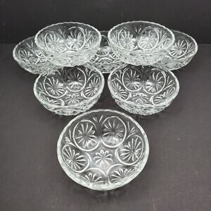8 Vtg MCM Anchor Hocking Medallion Star Cameo Berry Dessert Nut Bowls 4.5”